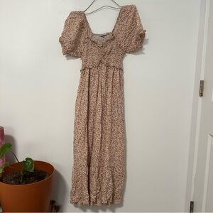 Polagram Floral Maxi Dress in Cream and Pink